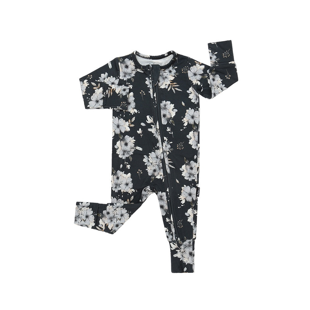 Footless Zipper Sleepers - Dark Floral