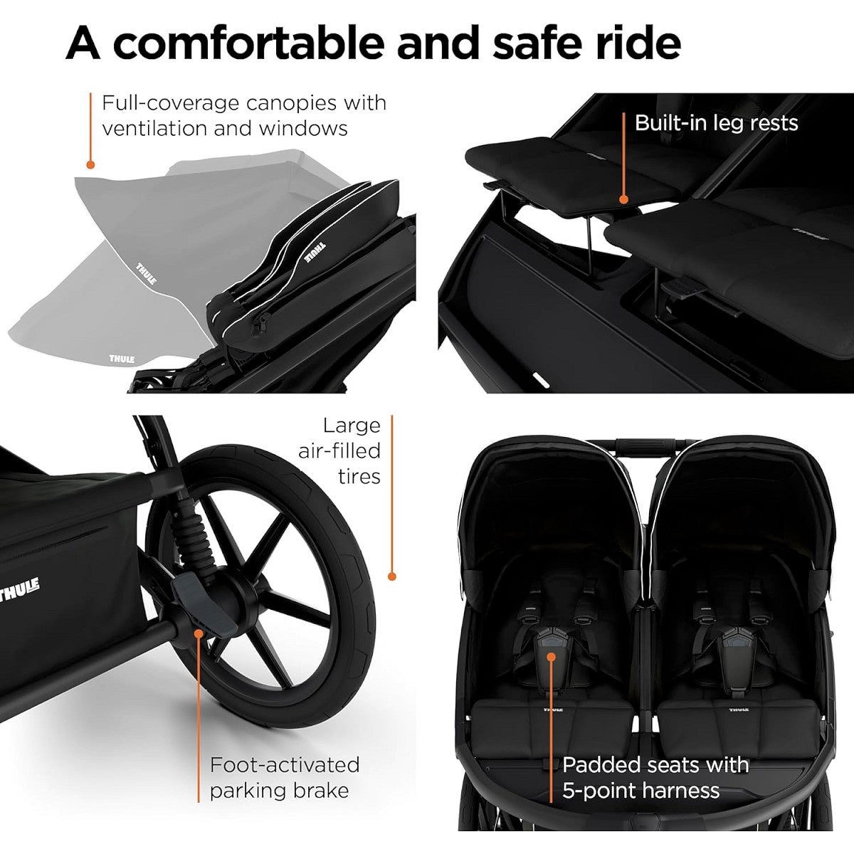 features Urban Glide 3 Double Stroller - Black
