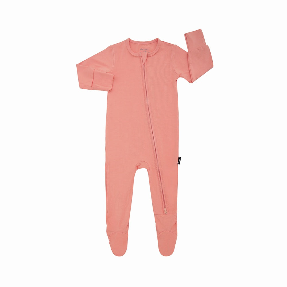 Footed Zipper Sleeper - Coral