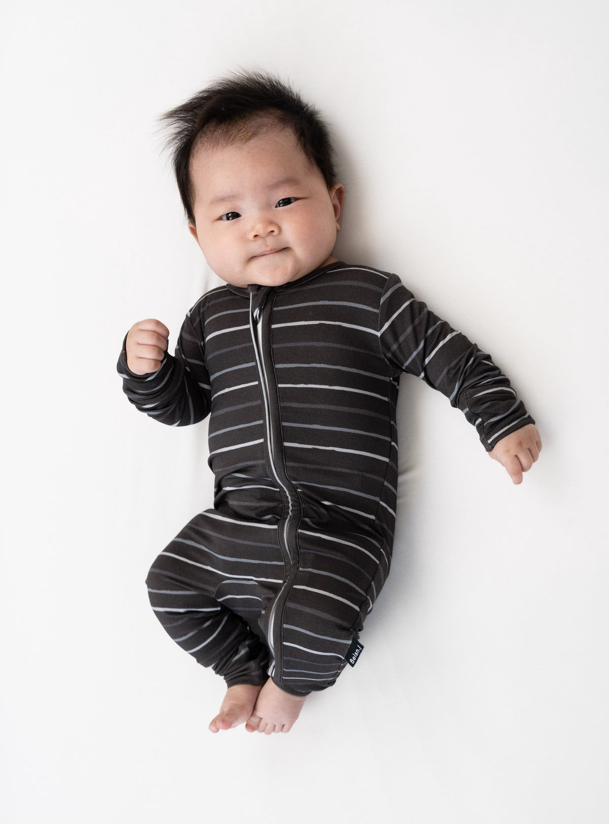 Footless Zipper Sleeper - Charcoal Stripes
