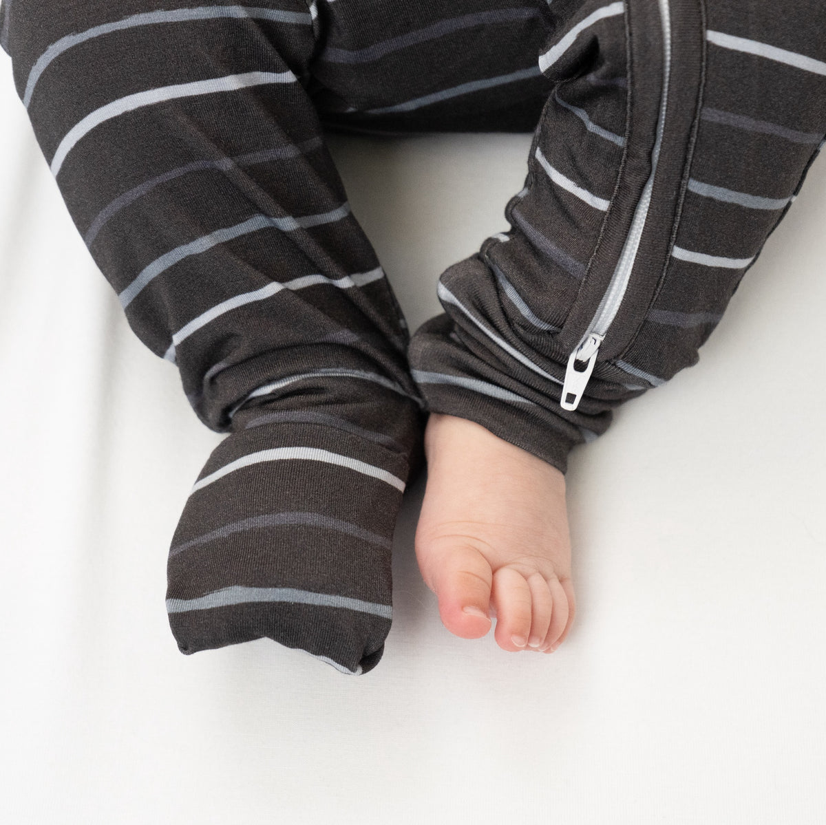 Footless Zipper Sleeper - Charcoal Stripes