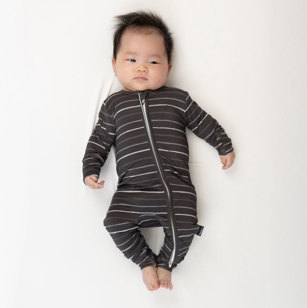 Footless Zipper Sleeper - Charcoal Stripes