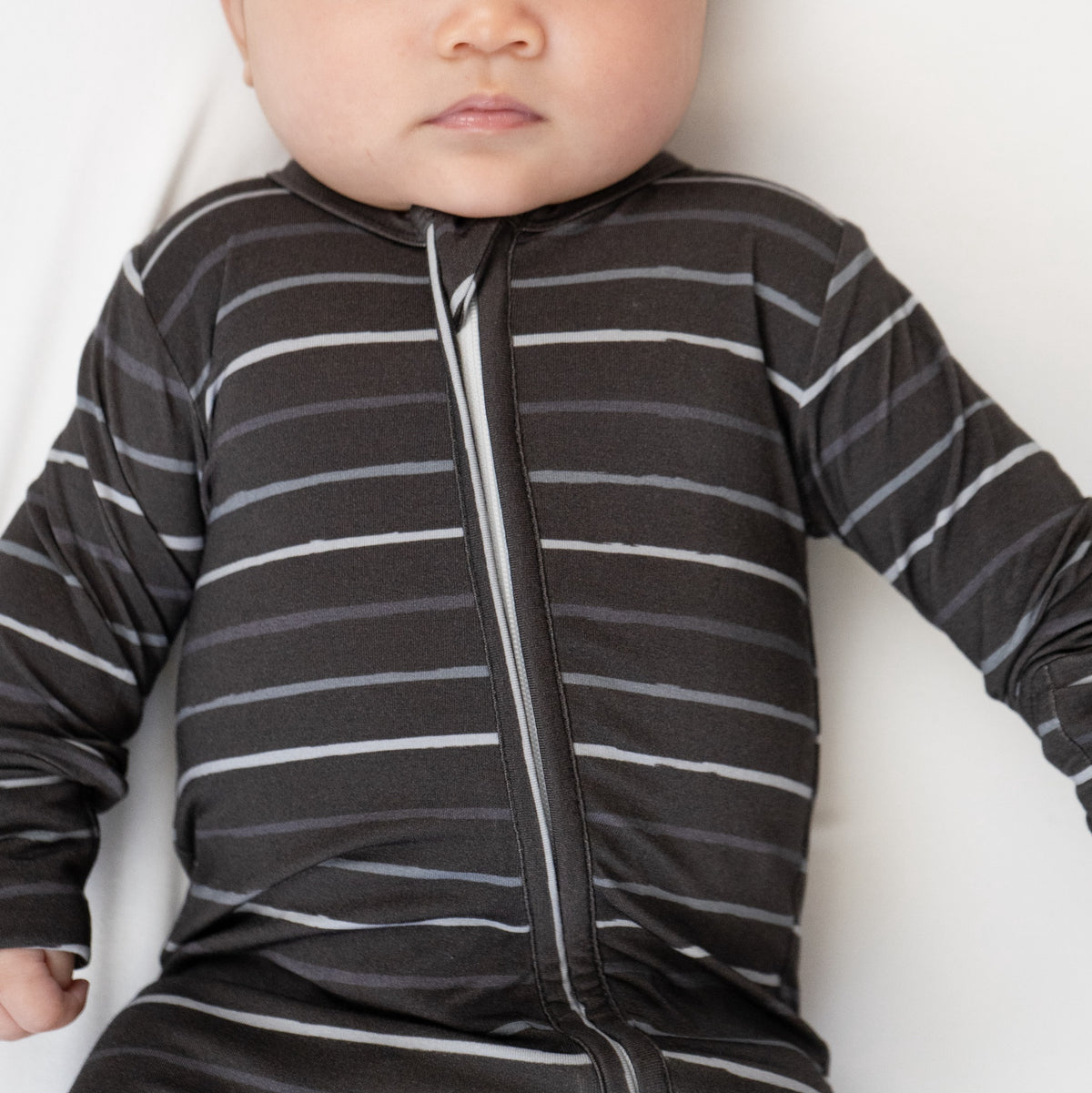 Footless Zipper Sleeper - Charcoal Stripes