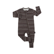 Footless Zipper Sleeper - Charcoal Stripes