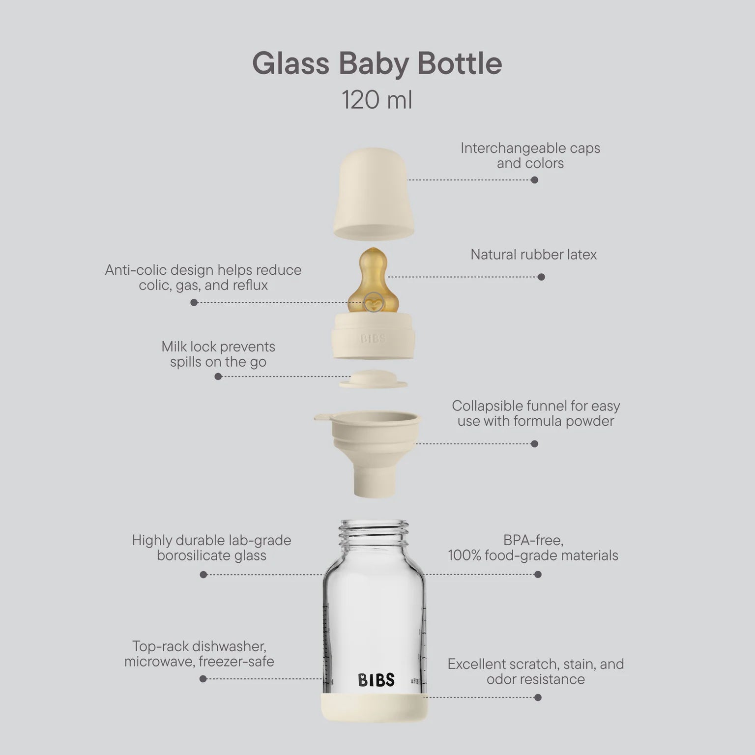 BIBS Baby Glass Bottle Latex Nipple Set - Ivory