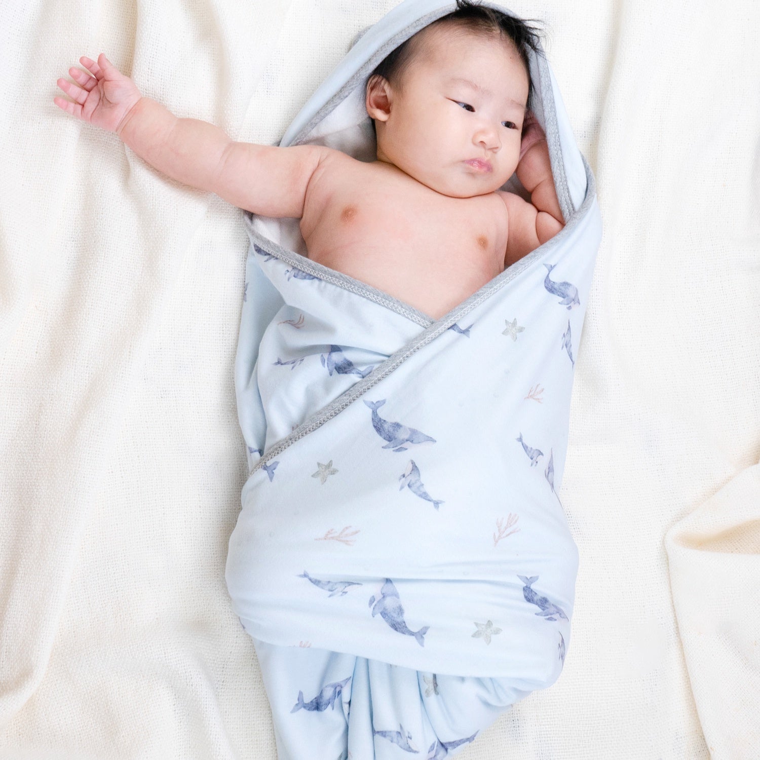 Bamboo Terry Extra Soft Hooded Towel - Whales