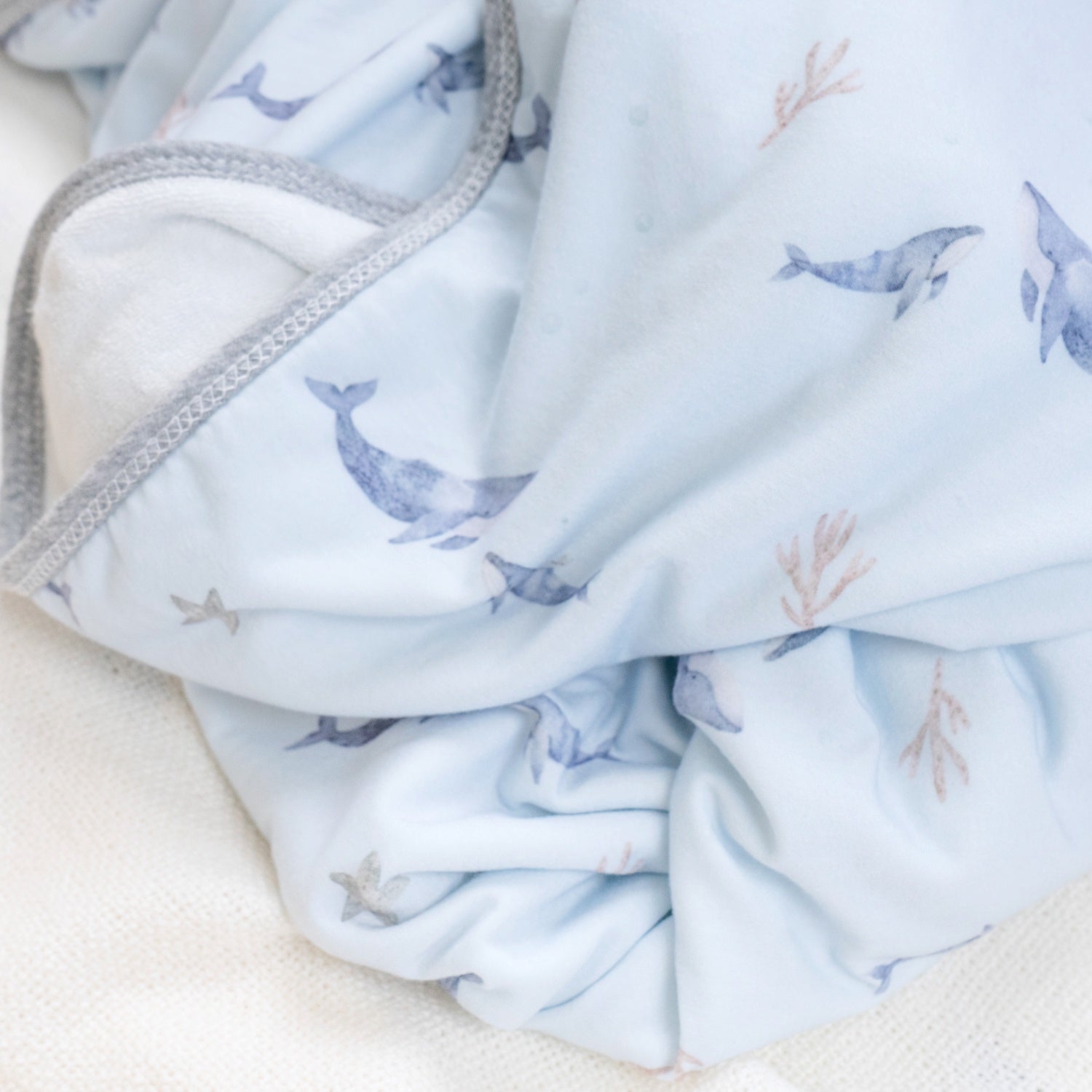 Bamboo Terry Extra Soft Hooded Towel - Whales
