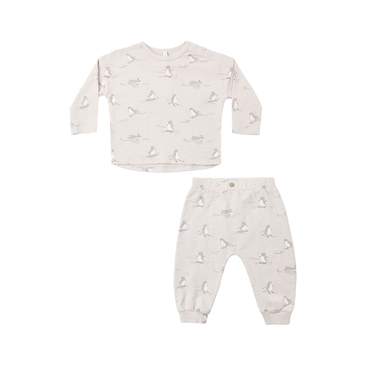 Rylee + Cru Long Sleeve Tee + Pant Set - Skiing Penguins