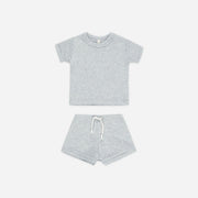 Quincy Mae Ribbed Shortie Set - Dusty Blue
