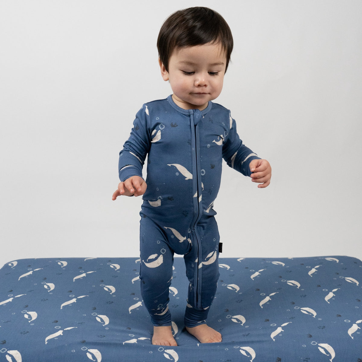 Footless Sleeper with Fold-Over Cuffs - Belugas