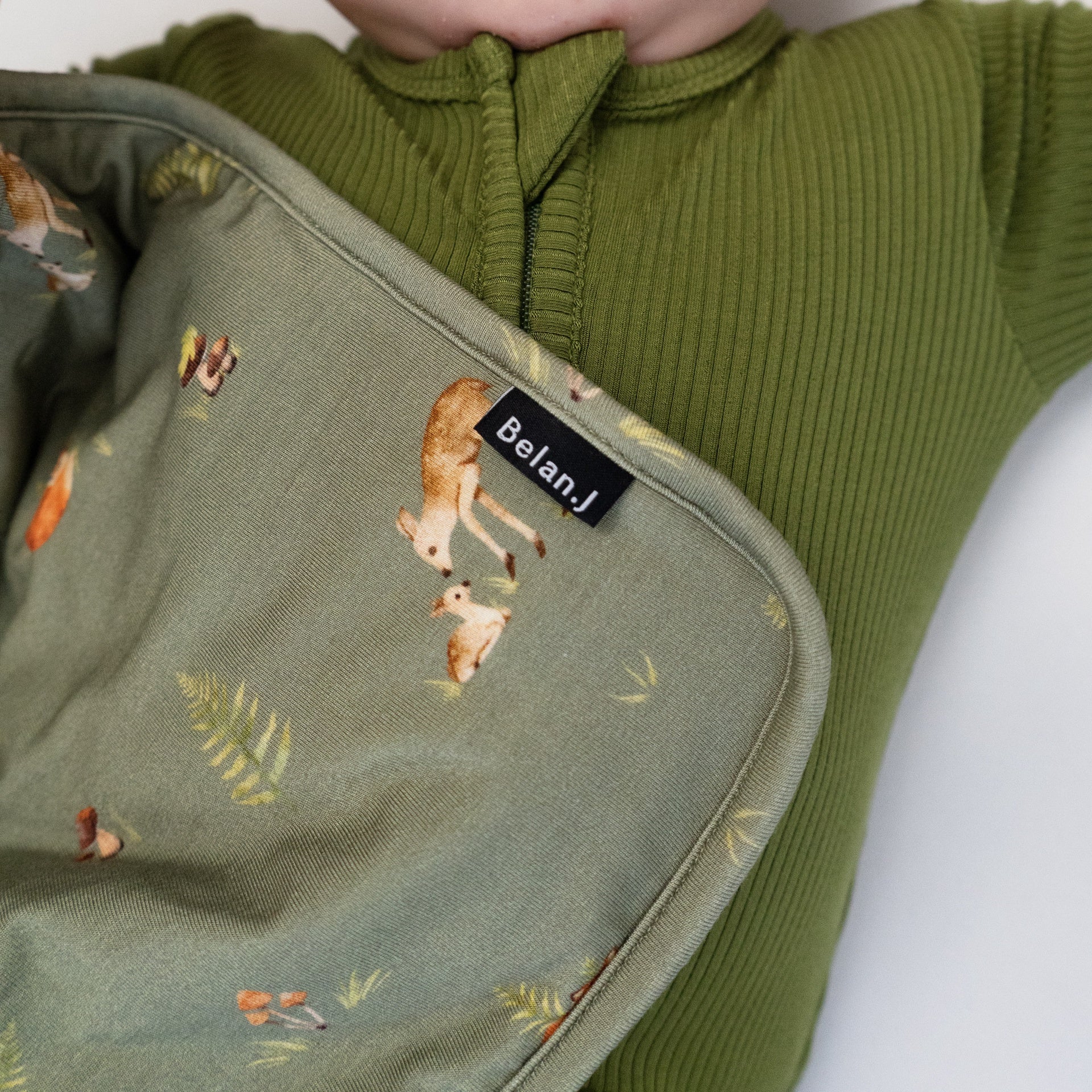 Quilted Lovey (w/ Wooden Teether) - Forest Friends / Ribbed Olive Green