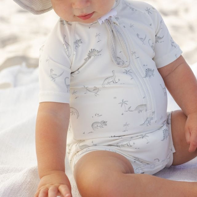 Quincy Mae Zip Rashguard One-Piece - Dinosaur