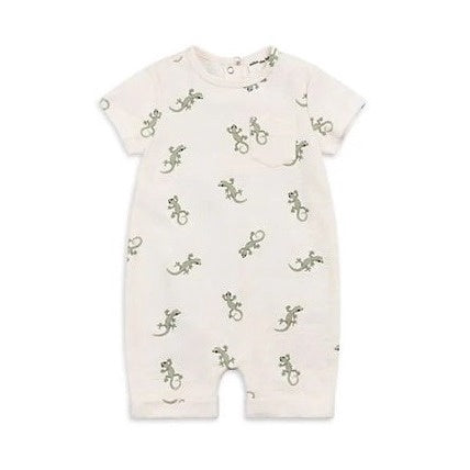 Miles the Label Lizard Print on White Terry Romper