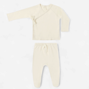 Quincy Mae Wrap Top + Footed Pant Set - Ivory