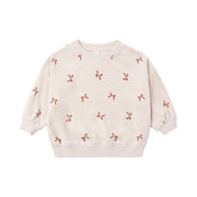 Quincy Mae Relaxed Velour Sweatshirt - Red Bows