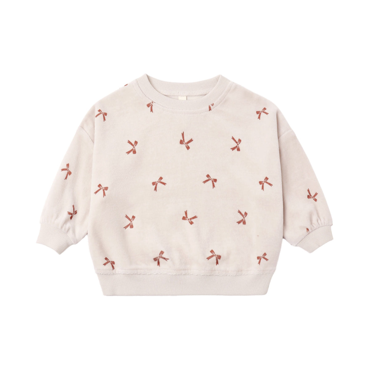 Quincy Mae Relaxed Velour Sweatshirt - Red Bows