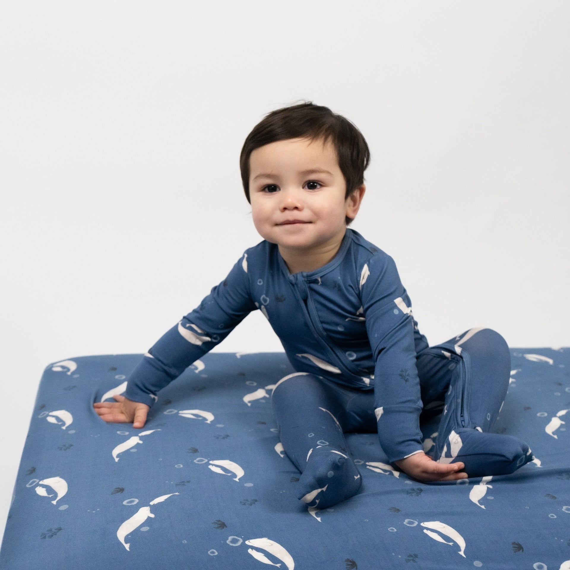 Footless Sleeper with Fold-Over Cuffs - Belugas