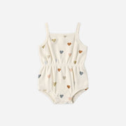 Quincy Mae Waffle Cinch Romper - Confetti Hearts