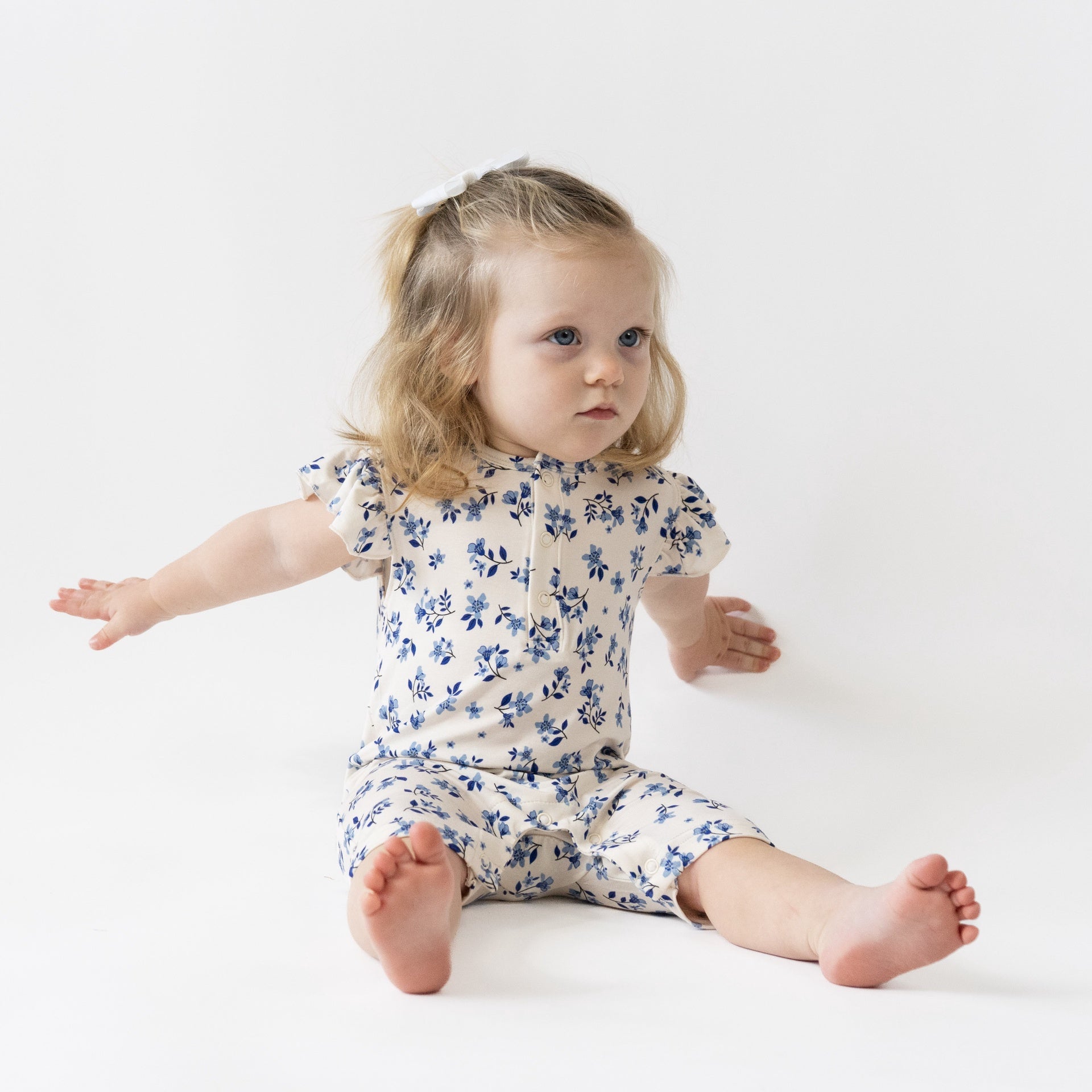 Ruffled Sleeves Shortall Romper - Bluebell