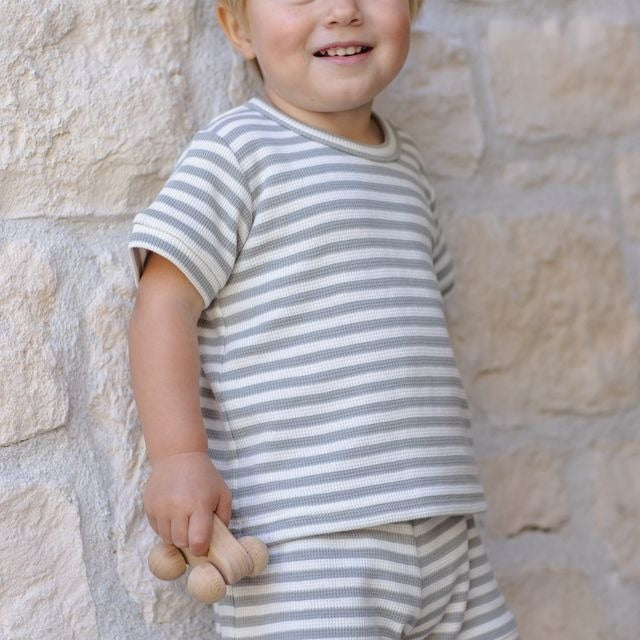 Quincy Mae Waffle Shortie Set - Sage Stripe