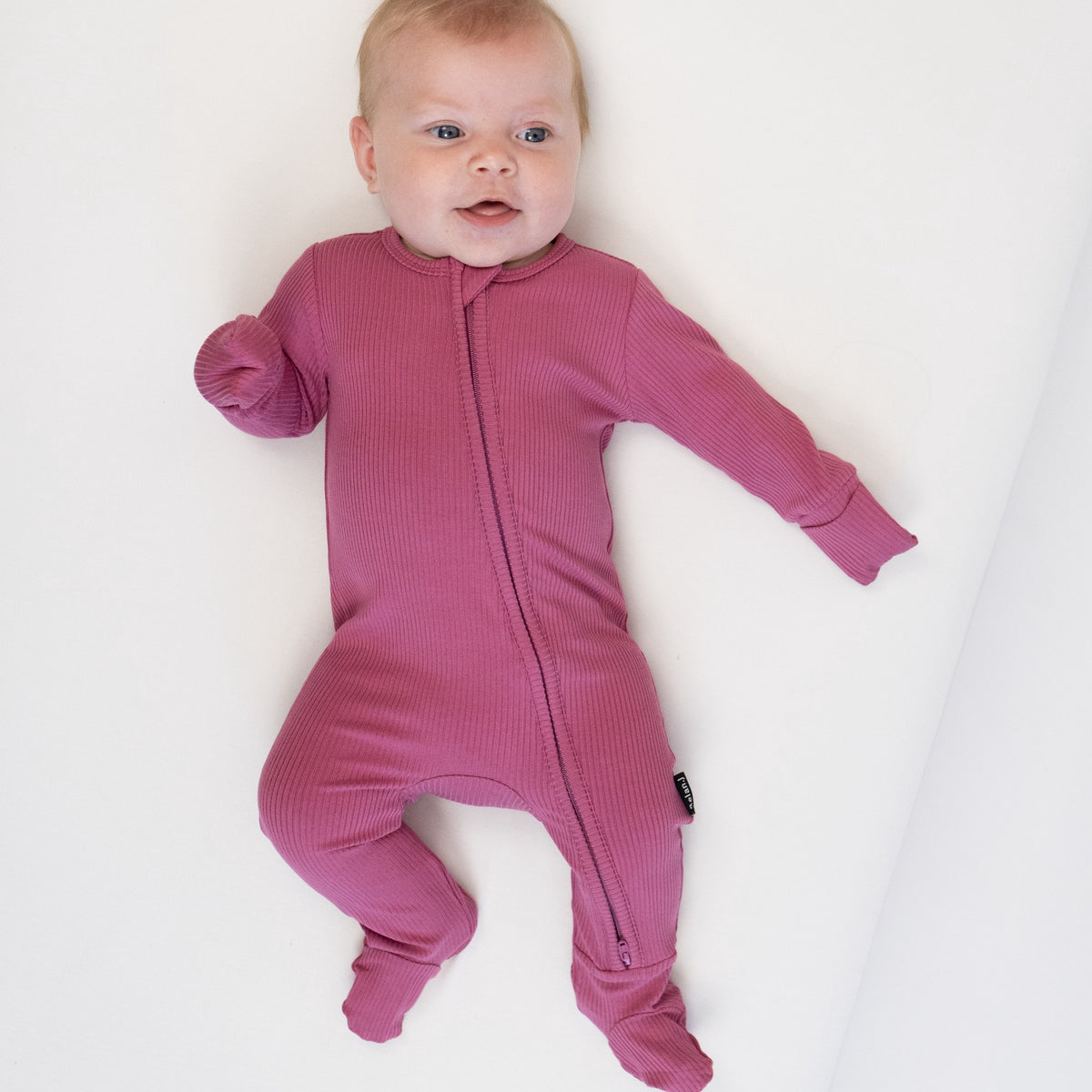 Ribbed Bamboo Footed Zipper Sleeper - Rosewood