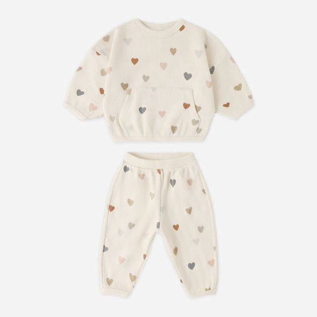 Quincy Mae Waffle Sweater Set - Confetti Hearts