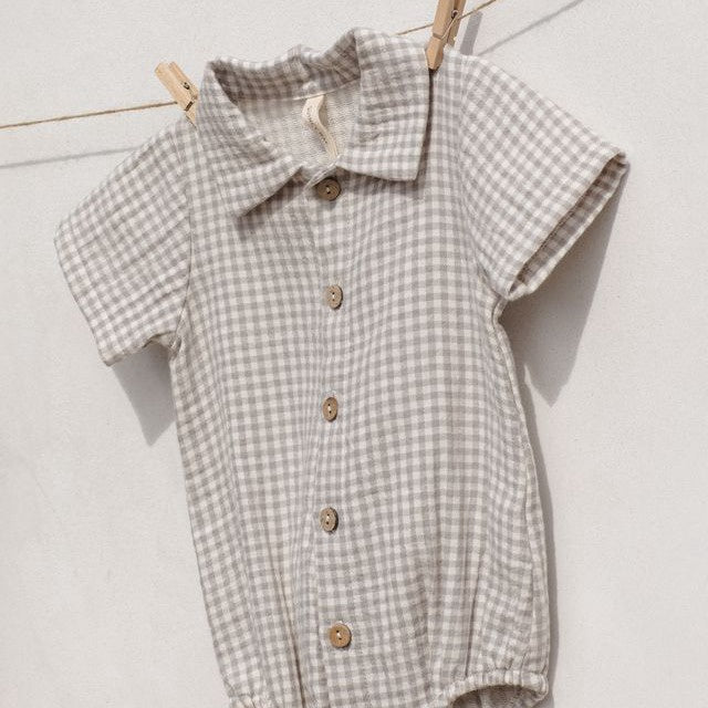 Quincy Mae Matteo Romper - Sage Gingham