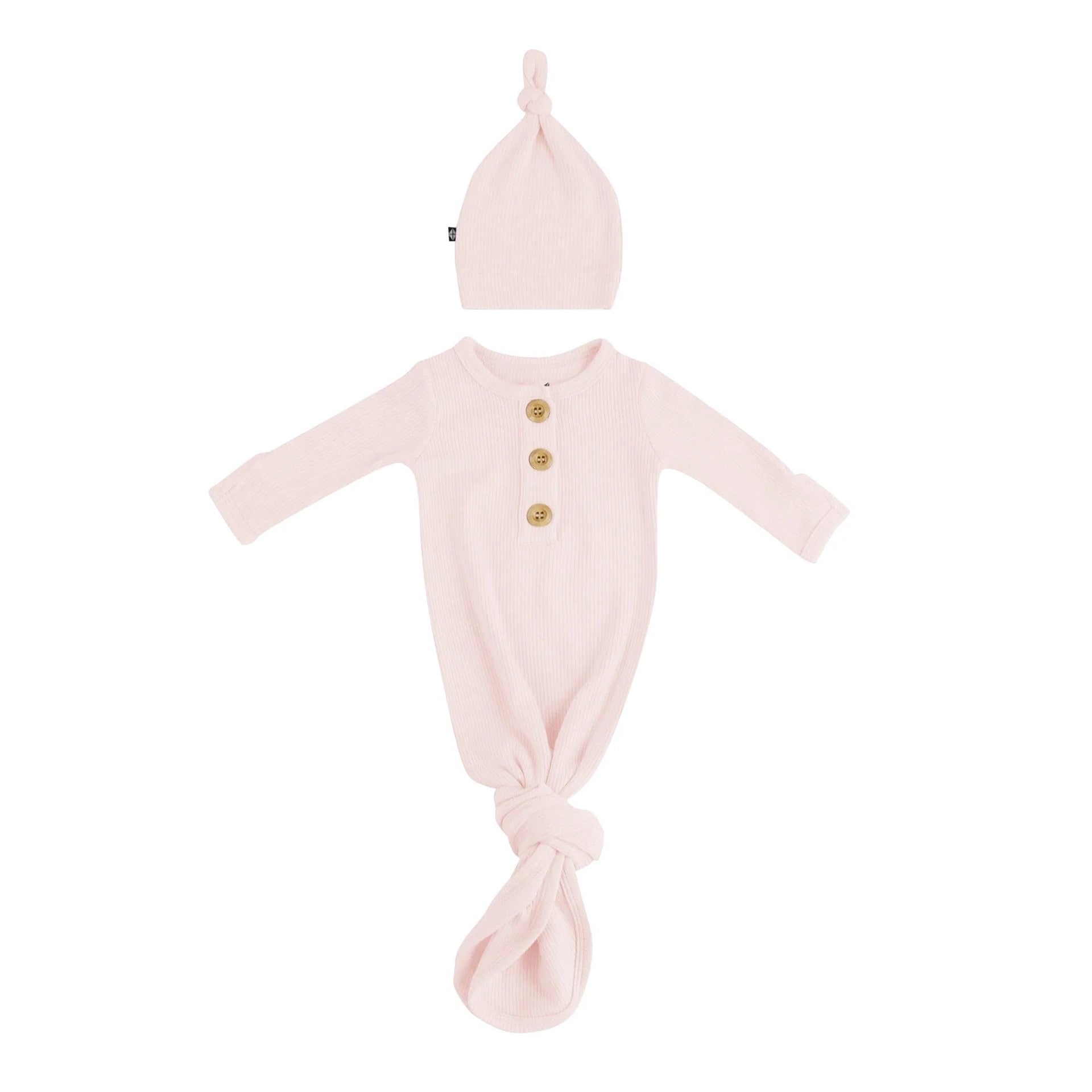 Kyte Baby Ribbed Knotted Gown with Hat Set - Blush