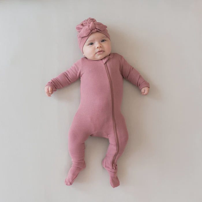 Kyte Baby Ribbed Zippered Footie - Dusty Rose