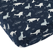Loulou Lollipop Muslin Fitted Crib Sheet - Blue Whales