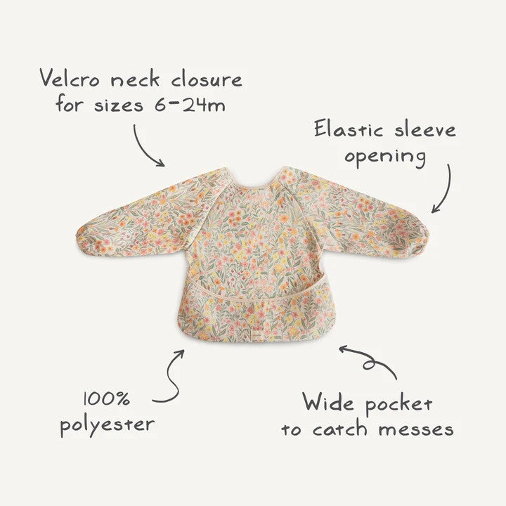 Mushie Long Sleeve Bib - Blue Flowers