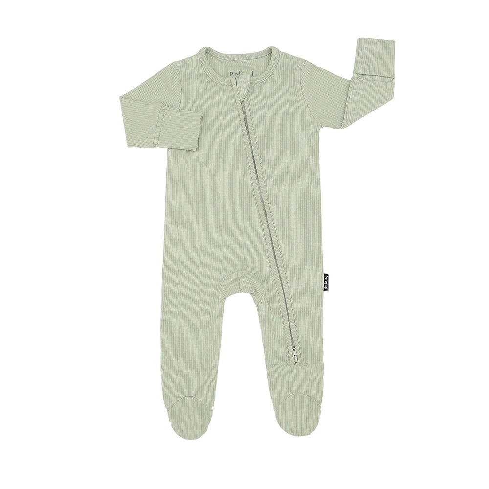 Ribbed Bamboo Footed Sleeper - Misty Sage