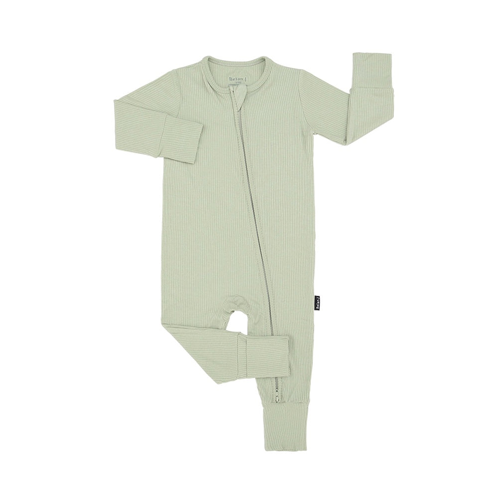 Ribbed Bamboo Footless Sleeper with Fold-Over Cuffs - Misty Sage