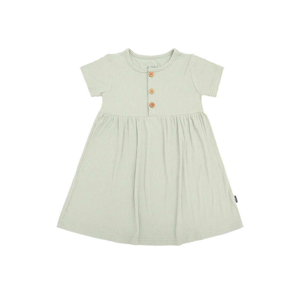 Ribbed Bamboo Short Sleeve Peplum Dress - Misty Sage