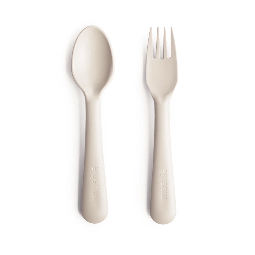 Mushie Dinnerware Fork And Spoon Set - Ivory