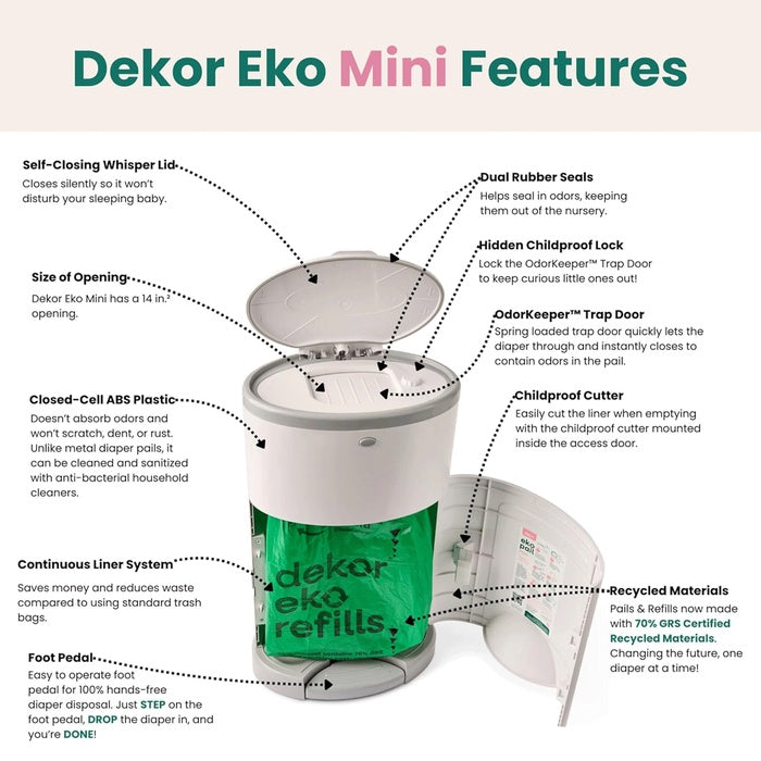 Dekor Eko Mini Diaper Pail - White