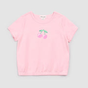 Miles the Label Cherries on Pink Ruched T-Shirt