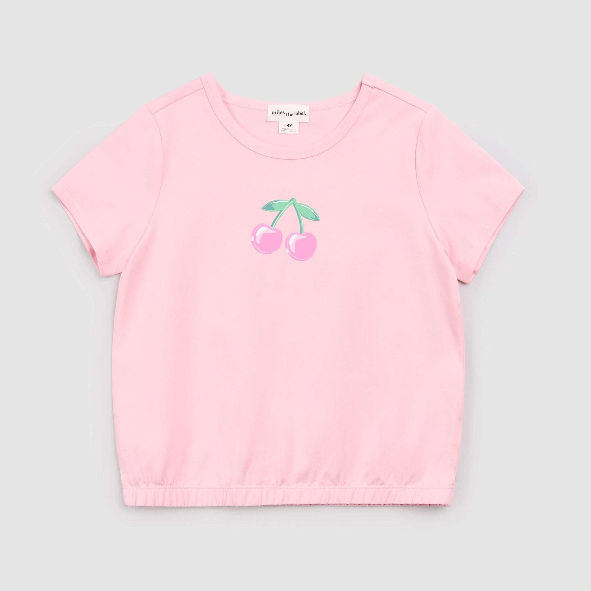 Miles the Label Cherries on Pink Ruched T-Shirt