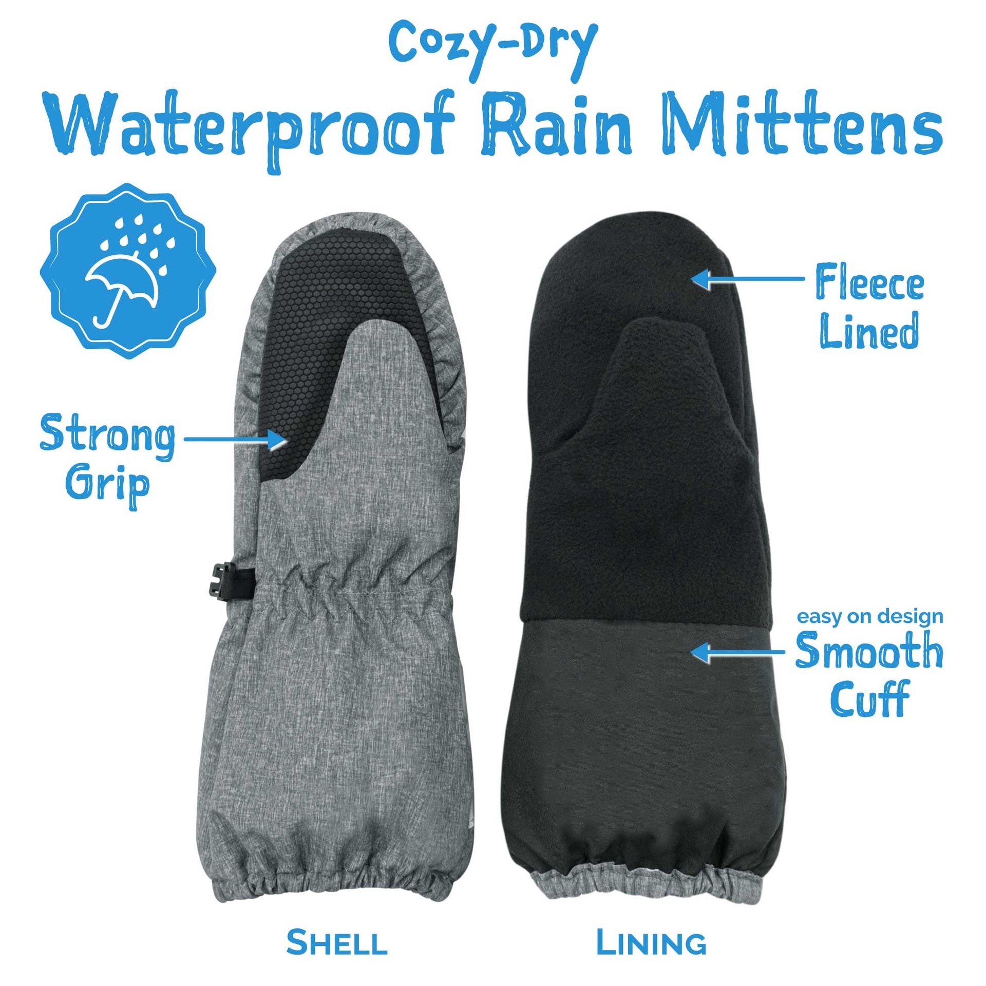 Jan & Jul Cozy-Dry Rain Mittens - Black