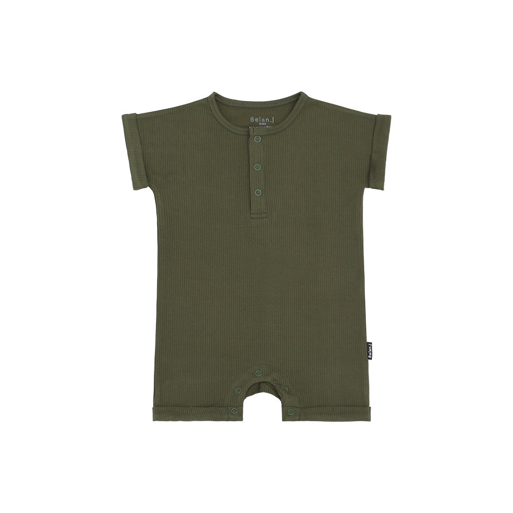 Ribbed Bamboo Short Sleeve Shortall Romper - Forest Green