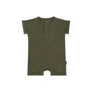 Ribbed Bamboo Short Sleeve Shortall Romper - Forest Green