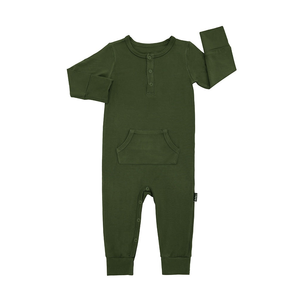 Long Sleeve Pocket Romper - Forest Green
