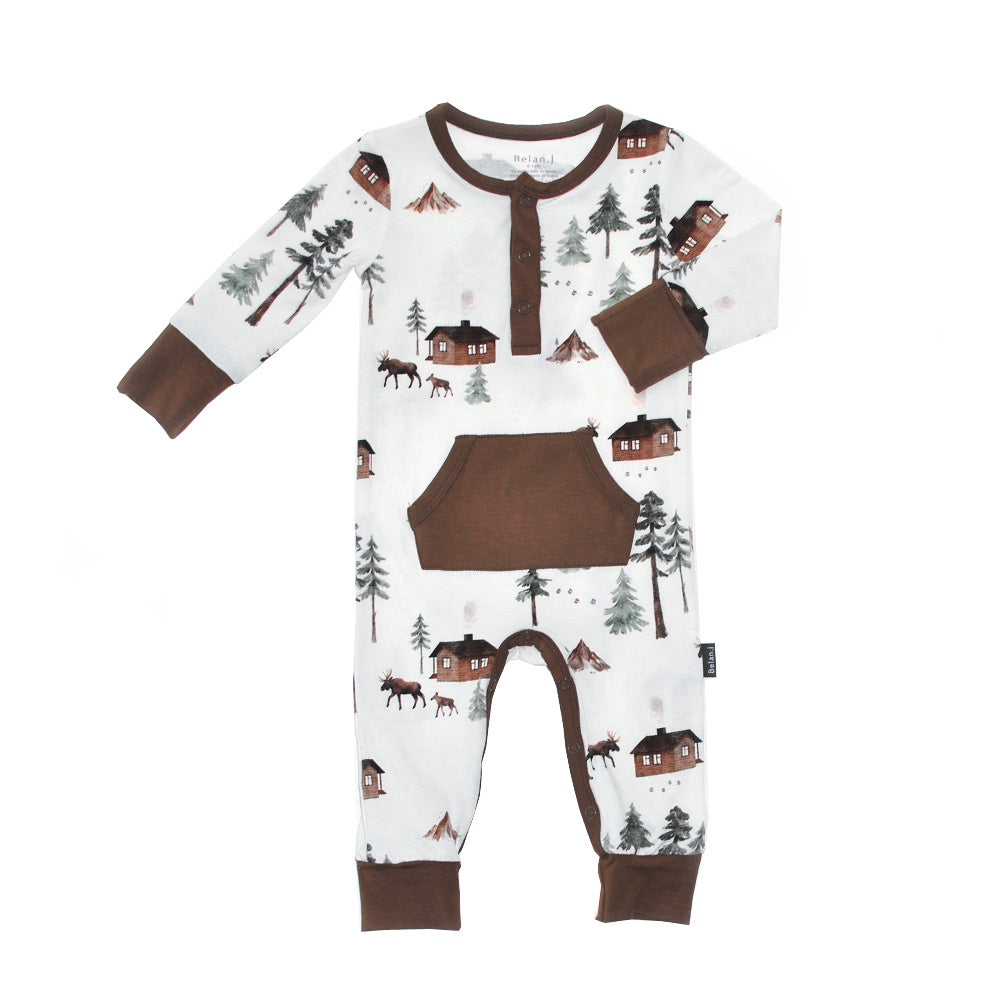 Long Sleeve Pocket Romper - Moose