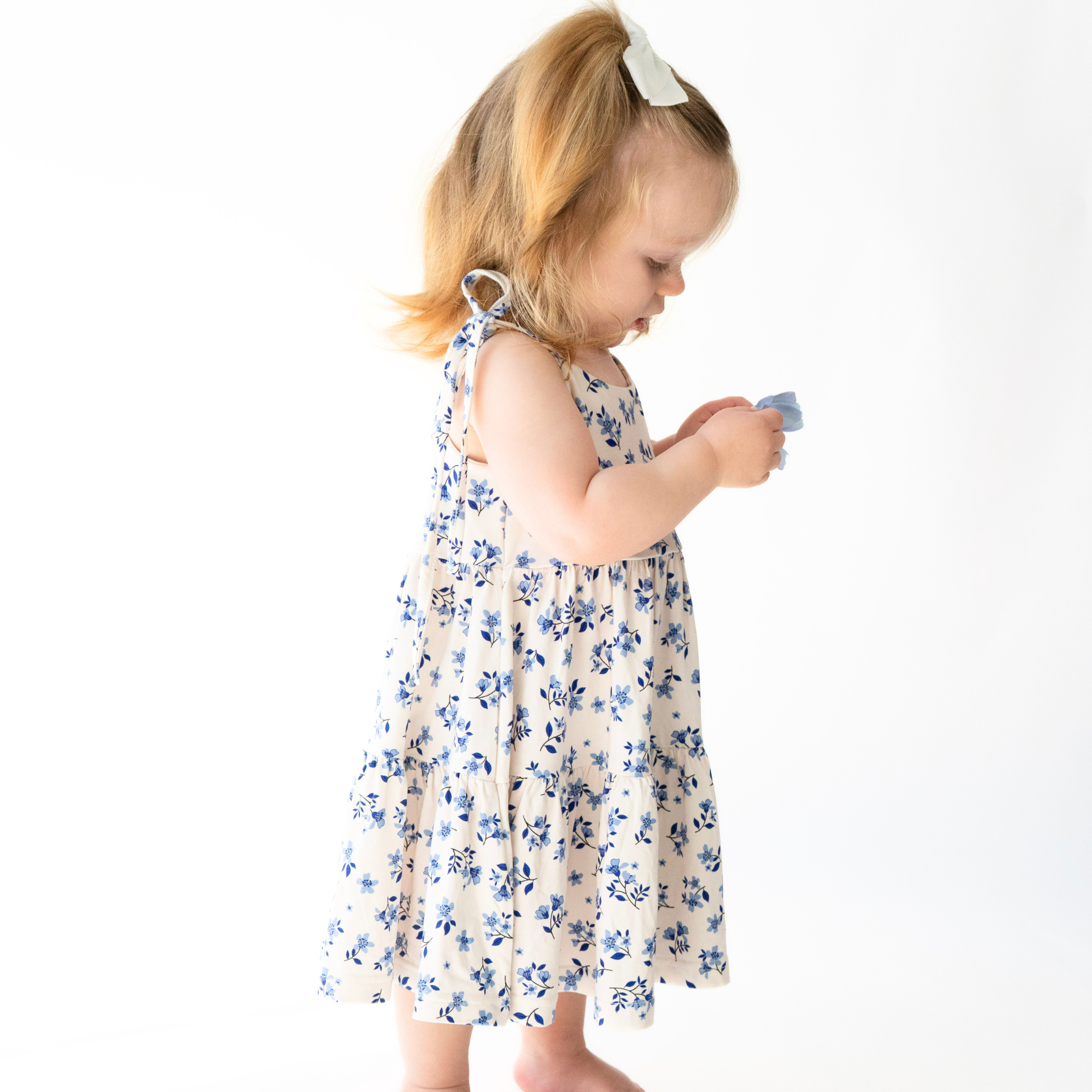 Shoulder Tie Tiered Dress - Bluebell
