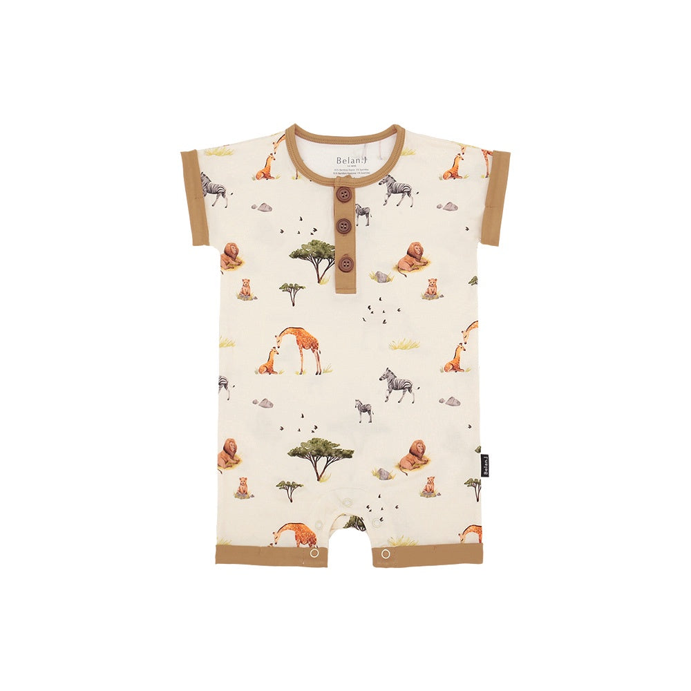 Short Sleeve Shortall Romper - Safari