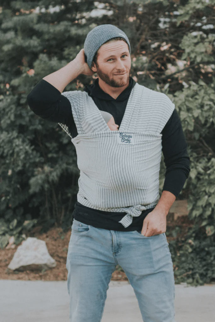 Beluga Baby Carrier Wrap - The Shannon Light Grey and White Stripe