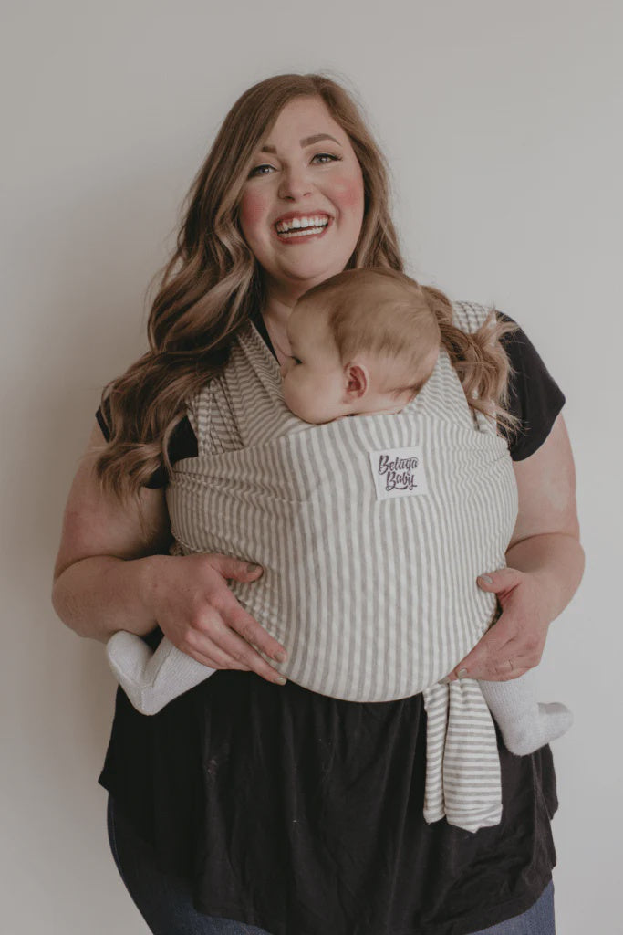 Beluga Baby Carrier Wrap - The Shannon Light Grey and White Stripe