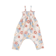 Tie Strap Smocked Romper - Tropical Retro Floral