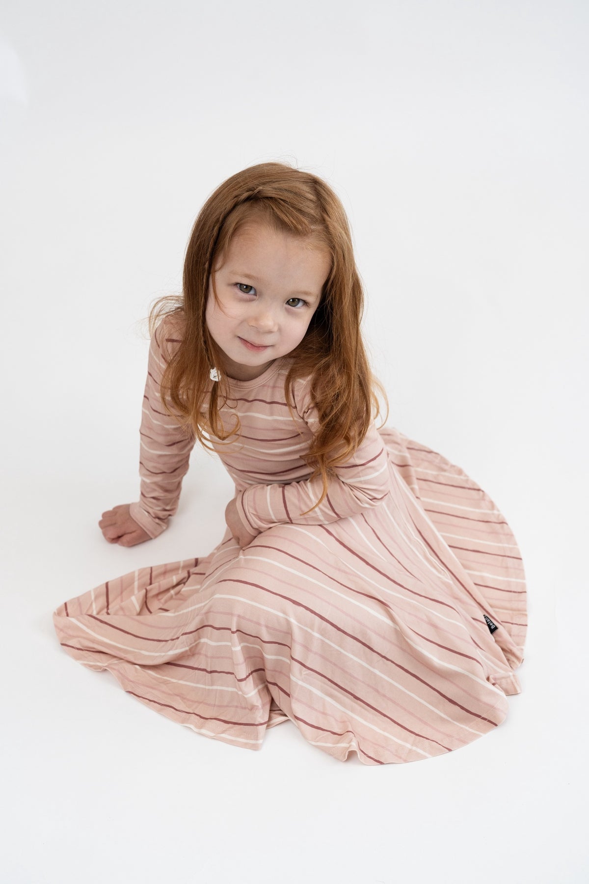Long Sleeve Twirl Dress - Pink Stripes