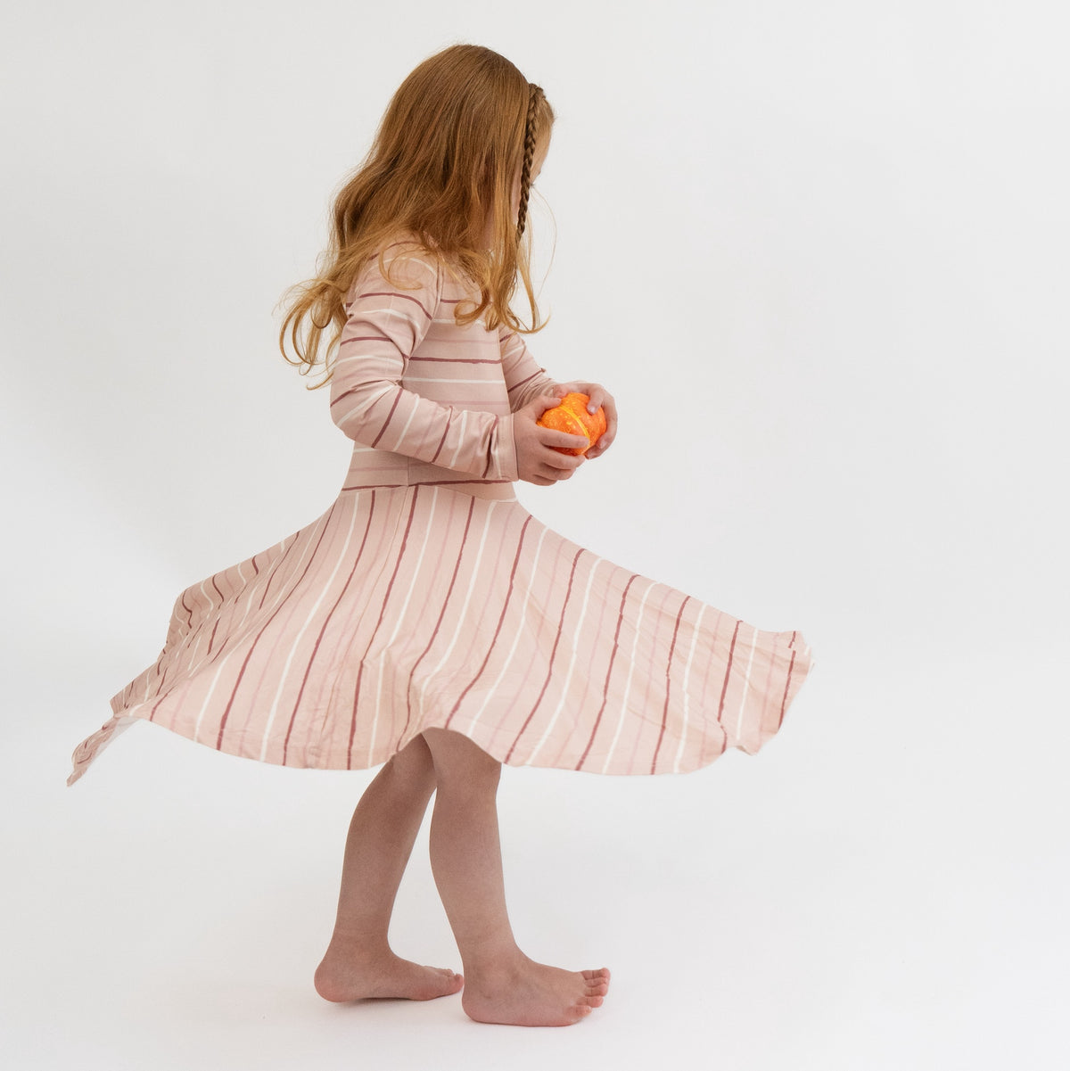 Long Sleeve Twirl Dress - Pink Stripes